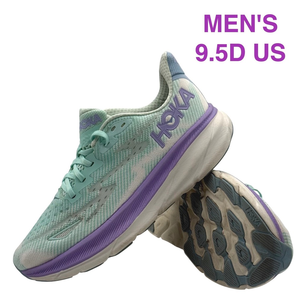 Hoka Clifton 9 Mens Size 9.5D Running Shoes‎ Seafoam Lavender Blue 1132211 SOLM
